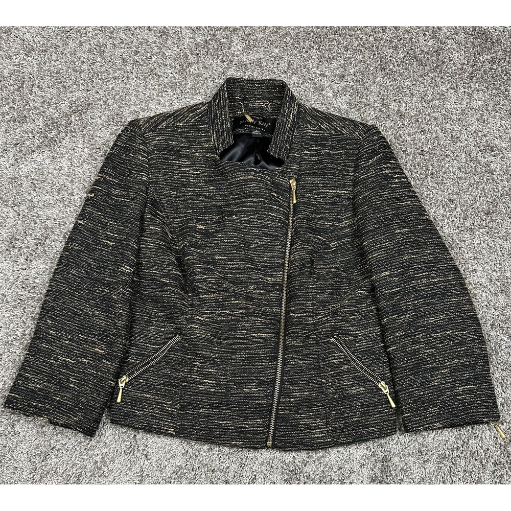 Mary Kay Jacket Womens 2P Moto Blazer Asymmetrical Zip Metallic Gold Pockets